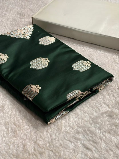 Banarasi Mashru Silk Saree Black | Minakari Boota Rupa Sona Jacquard Saree
