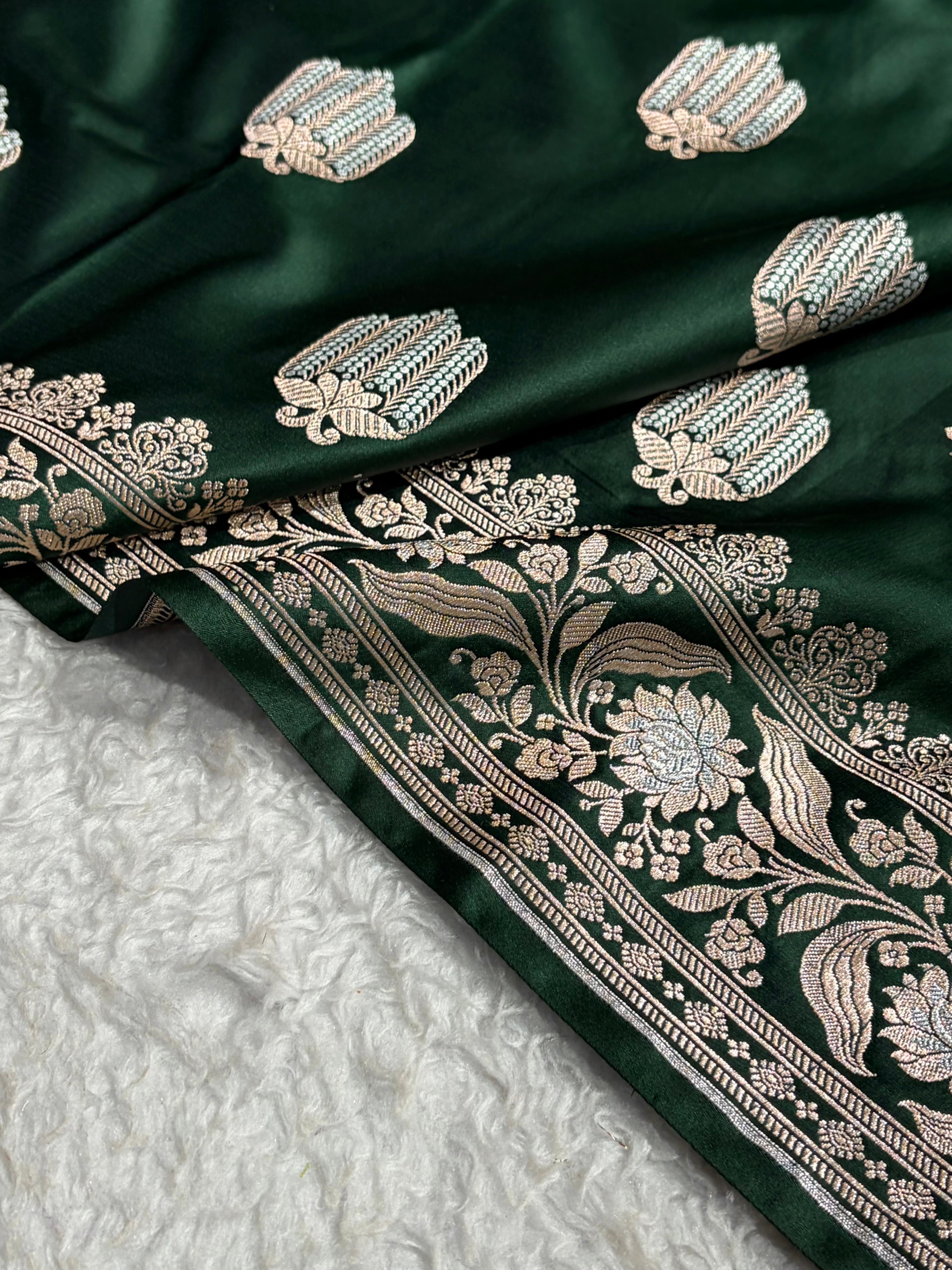 Banarasi Mashru Silk Saree Black | Minakari Boota Rupa Sona Jacquard Saree