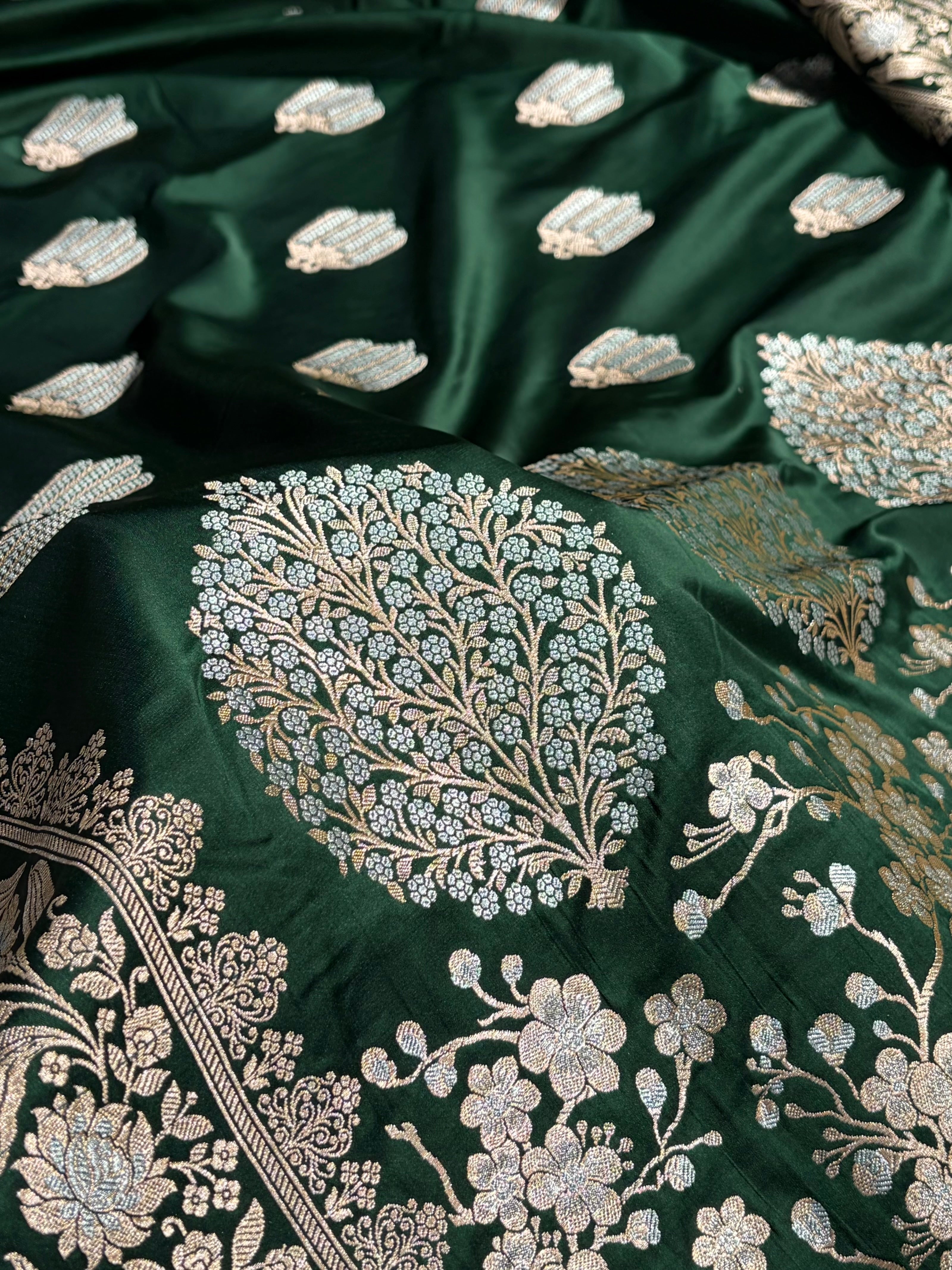 Banarasi Mashru Silk Saree Black | Minakari Boota Rupa Sona Jacquard Saree