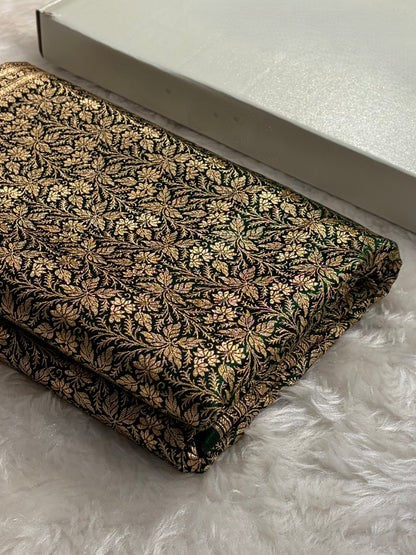 Peacock Shades Banarasi Satin Katan Silk Saree with Jacquard Weave