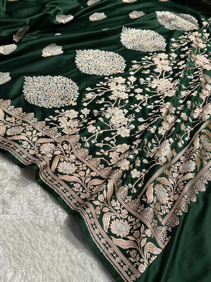 Banarasi Mashru Silk Saree Black | Minakari Boota Rupa Sona Jacquard Saree