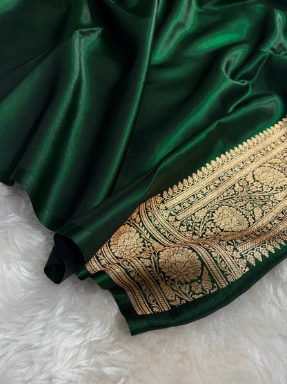 Peacock Shades Banarasi Satin Katan Silk Saree with Jacquard Weave