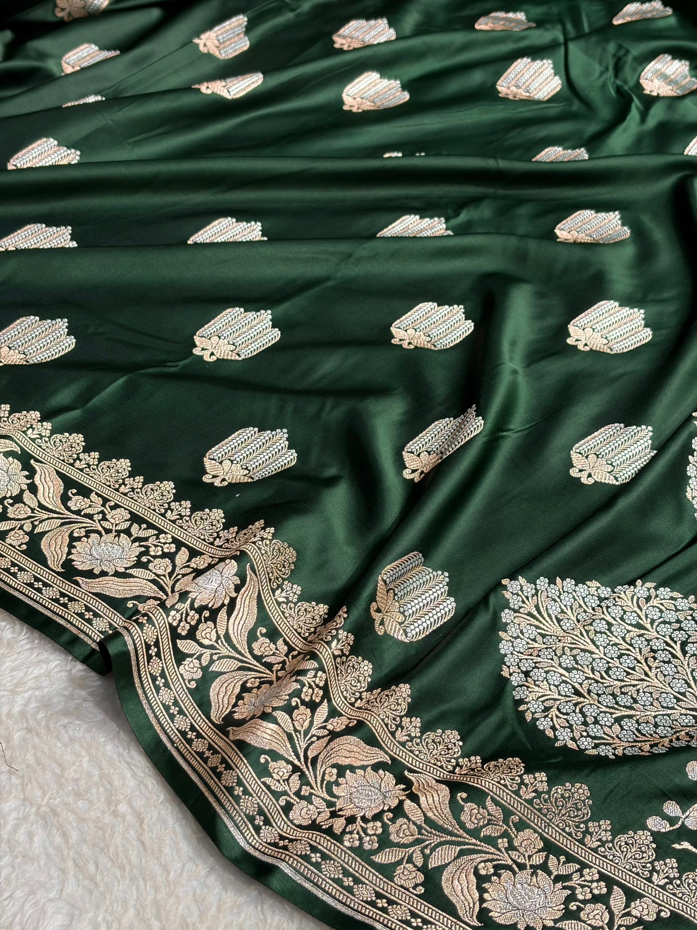 Banarasi Mashru Silk Saree Black | Minakari Boota Rupa Sona Jacquard Saree