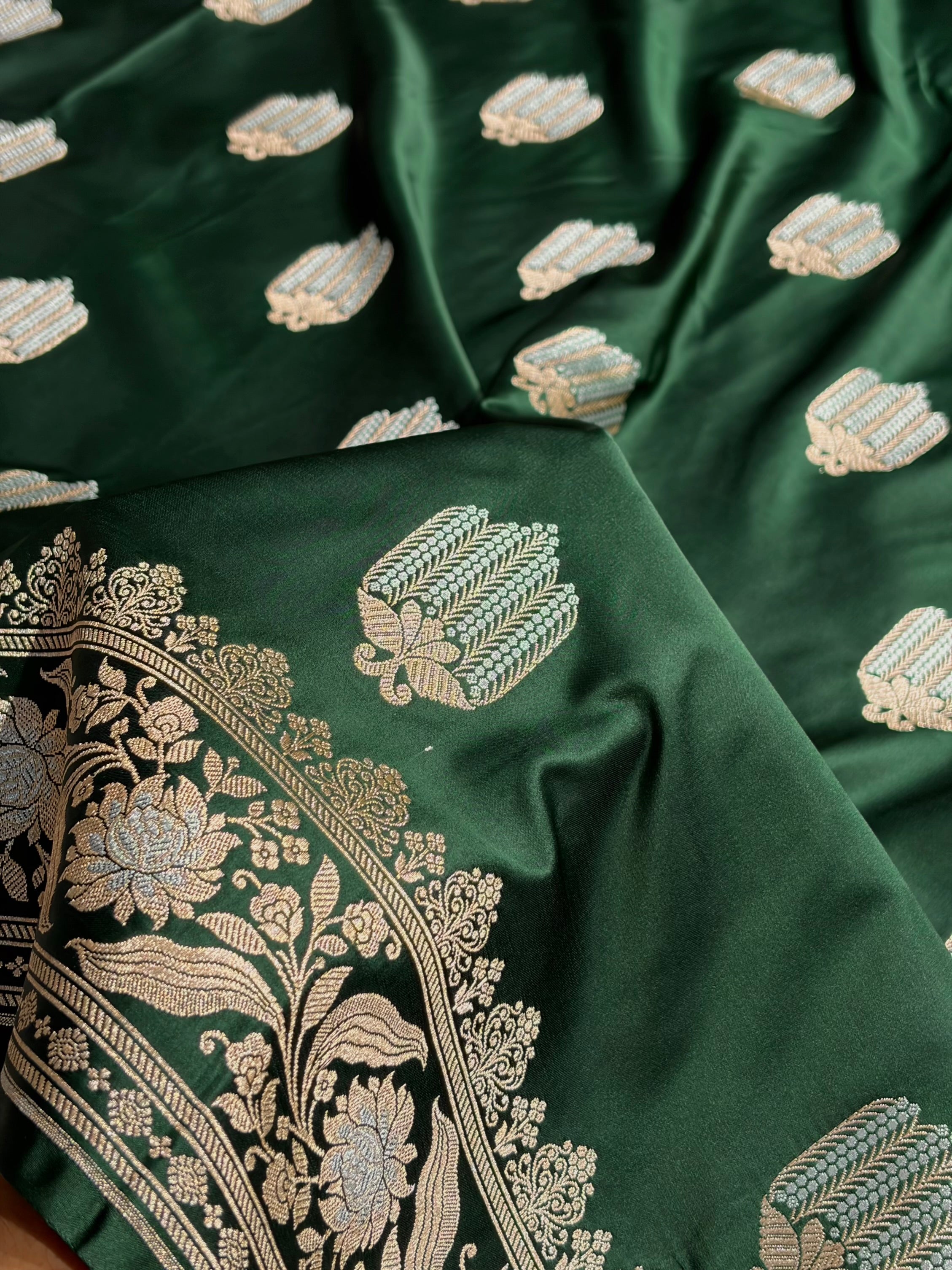 Banarasi Mashru Silk Saree Black | Minakari Boota Rupa Sona Jacquard Saree