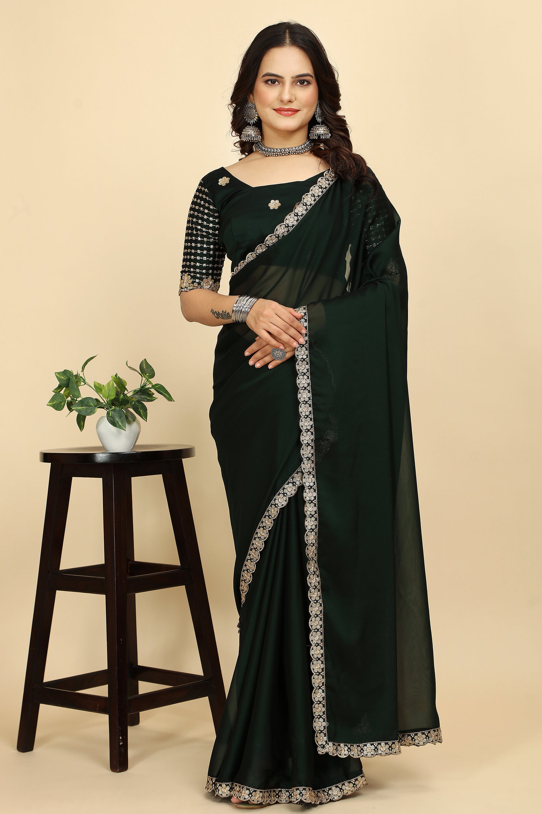 Where Art Meets Fashion: Premium Space Silk with C Pallu