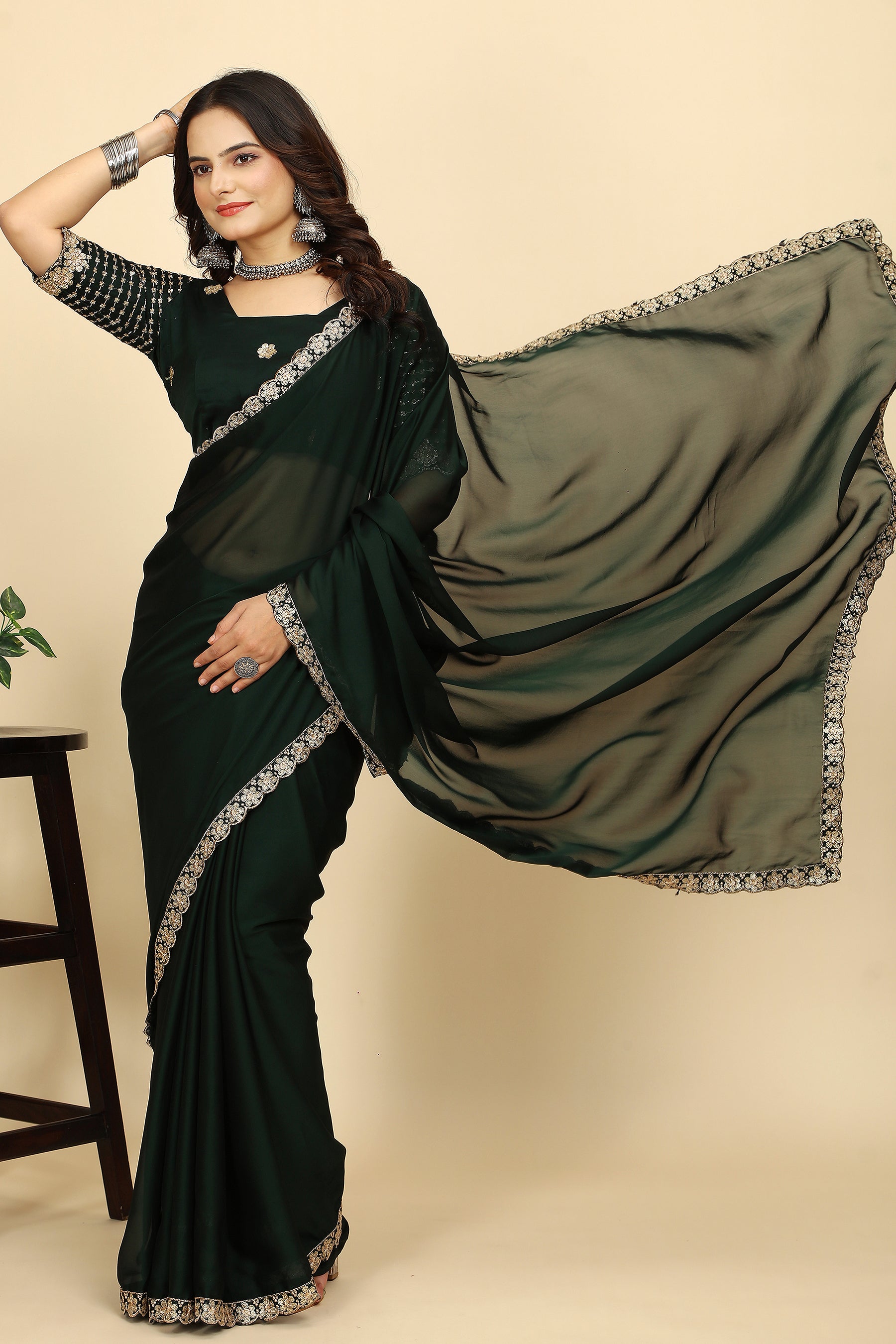 Where Art Meets Fashion: Premium Space Silk with C Pallu