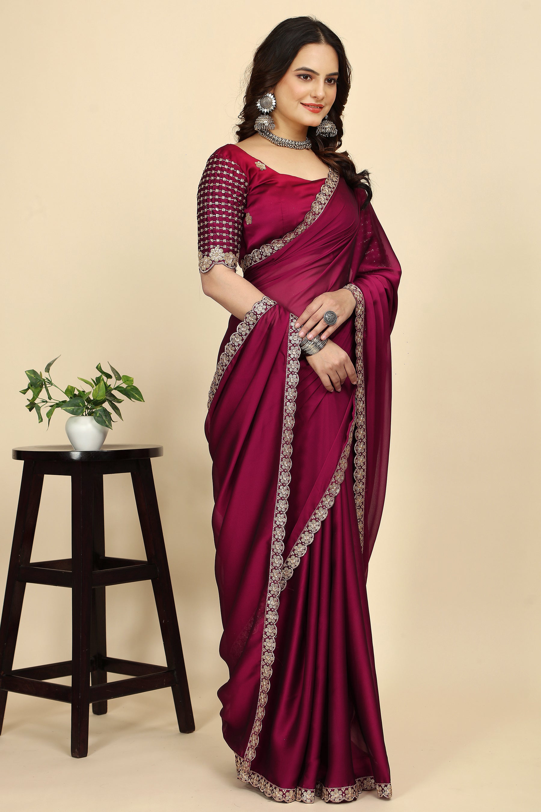 Experience Artistry in Every Detail: Contrast Blouse & Moti Handwork