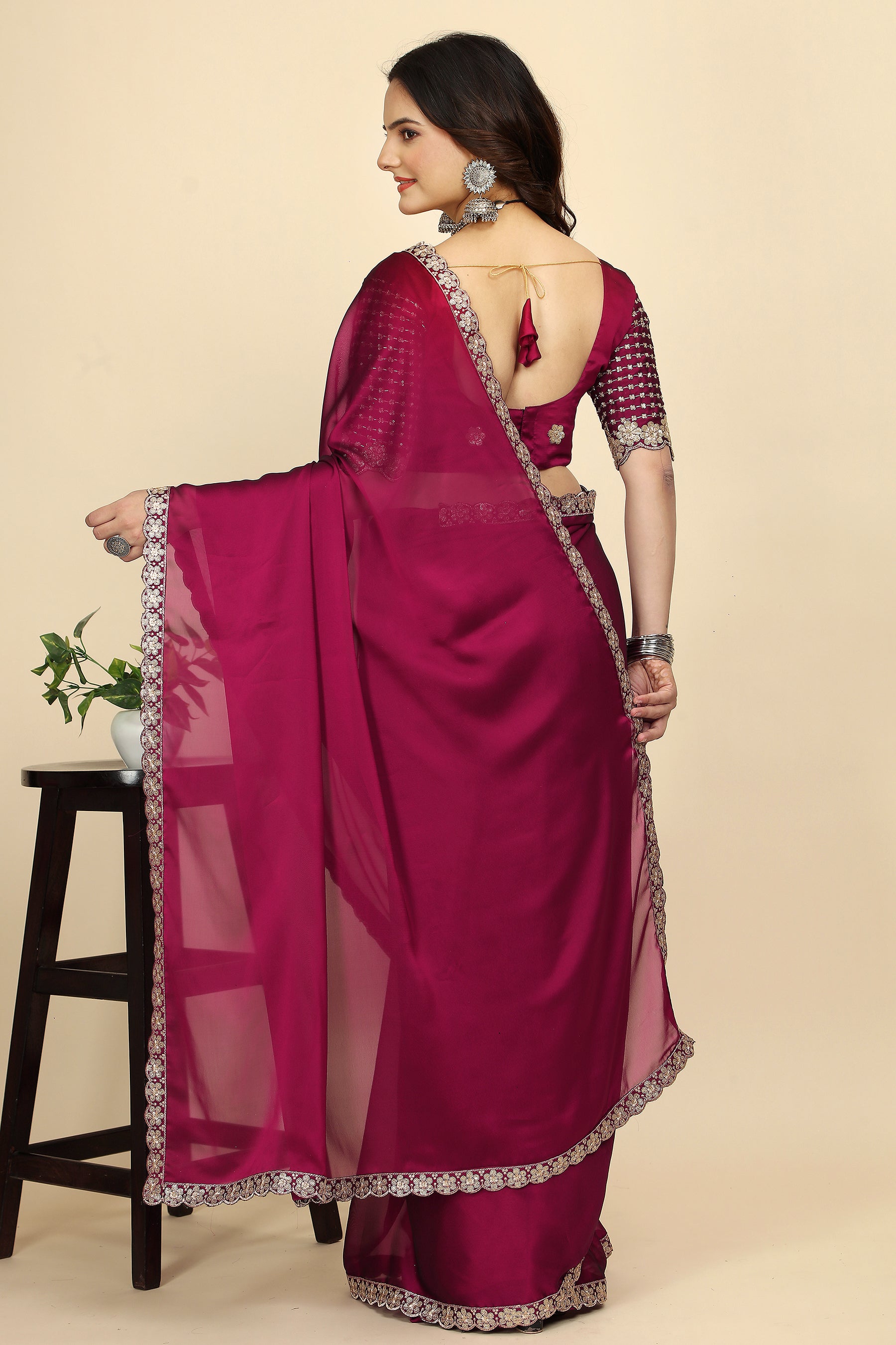 Experience Artistry in Every Detail: Contrast Blouse & Moti Handwork