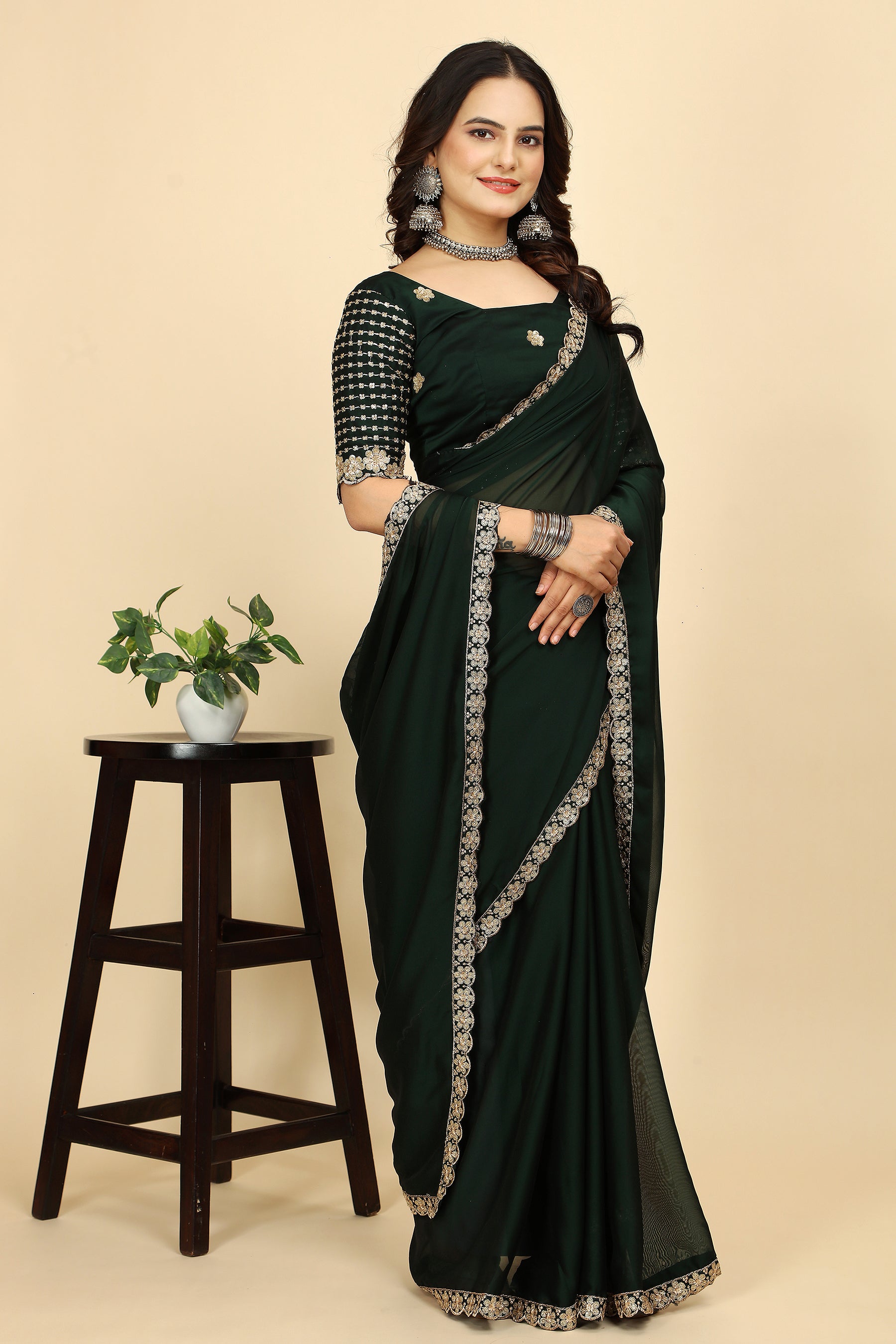 Where Art Meets Fashion: Premium Space Silk with C Pallu