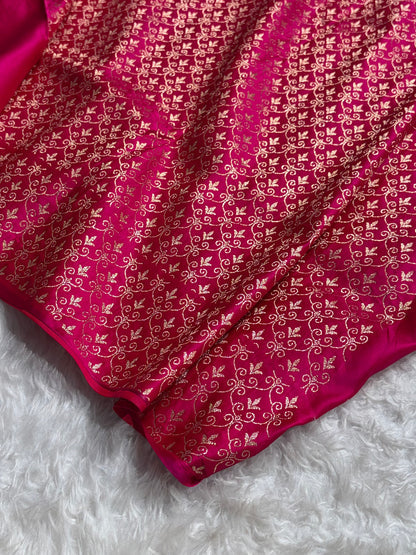 Banarasi Mashru Silk Saree with Floral Scalloped Border & Rupa Sona Motifs