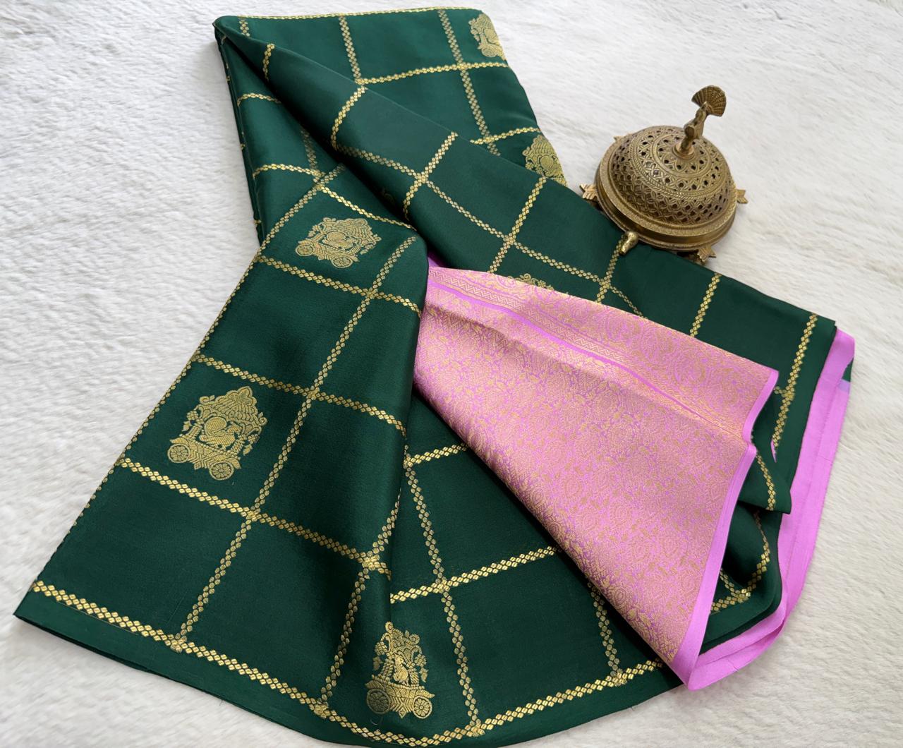 Crepe Silk Saree with Rich Pallu – Borderless Checks Pattern | Premium Ethnic Wear