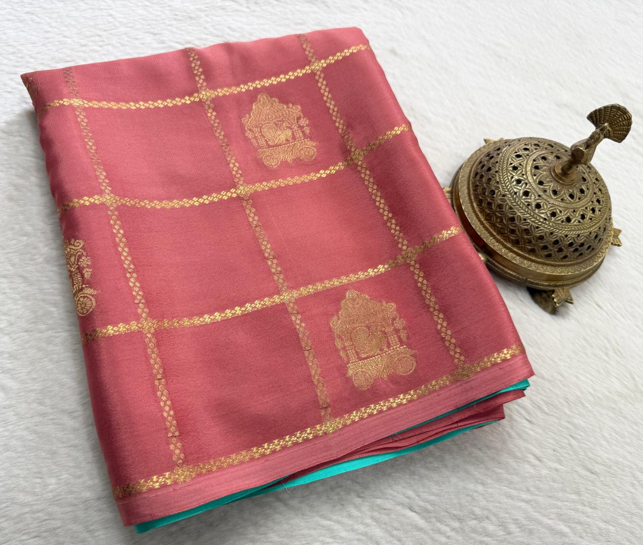Crepe Silk Saree with Rich Pallu – Borderless Checks Pattern | Premium Ethnic Wear