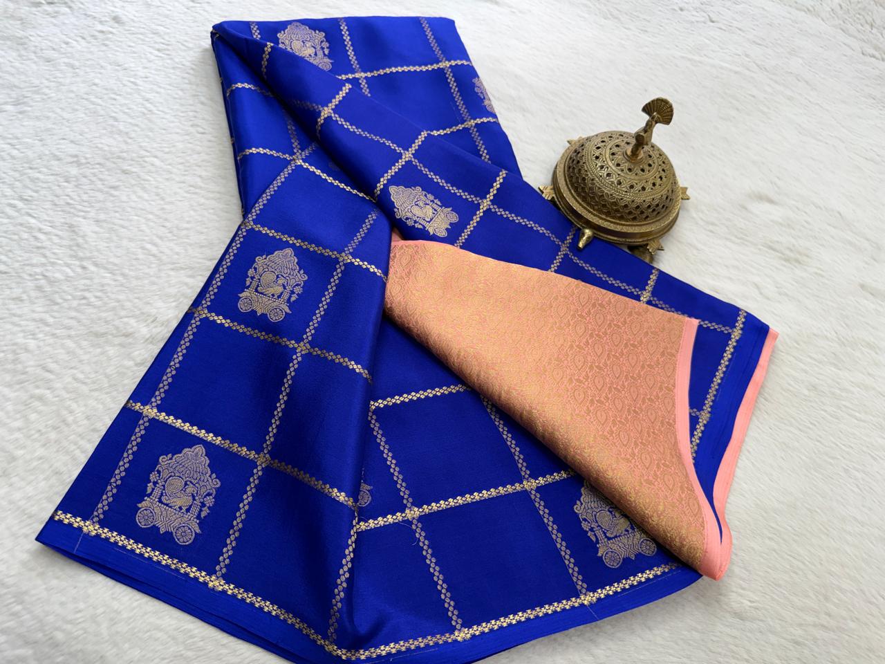 Crepe Silk Saree with Rich Pallu – Borderless Checks Pattern | Premium Ethnic Wear