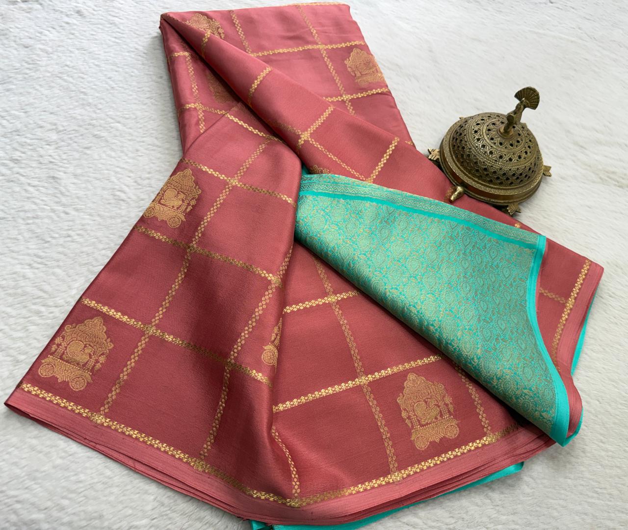 Crepe Silk Saree with Rich Pallu – Borderless Checks Pattern | Premium Ethnic Wear