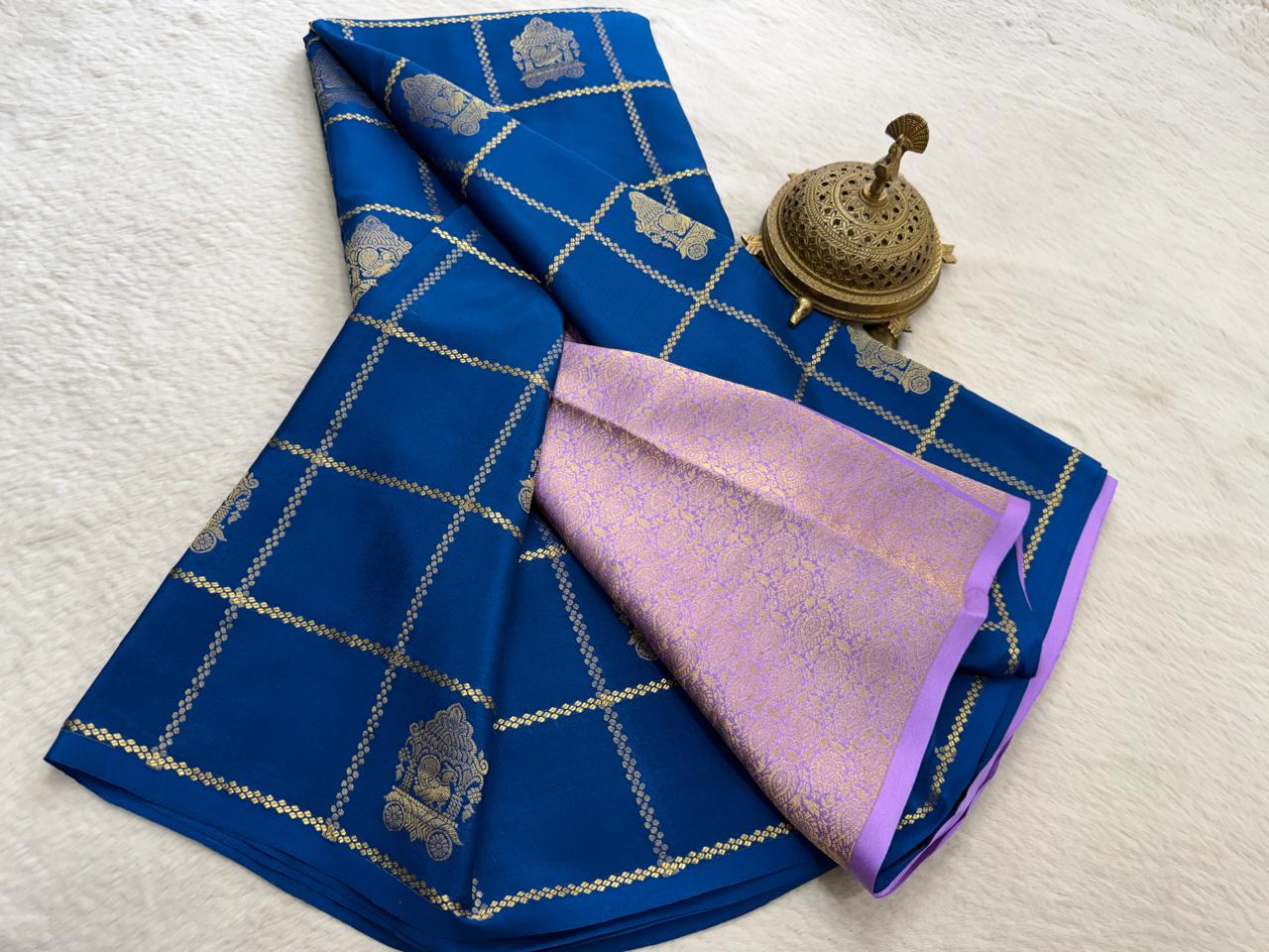Crepe Silk Saree with Rich Pallu – Borderless Checks Pattern | Premium Ethnic Wear
