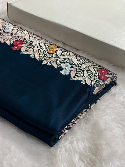 Mashru Silk Banarasi Saree with Rupa Sona Motifs & Scalloped Border