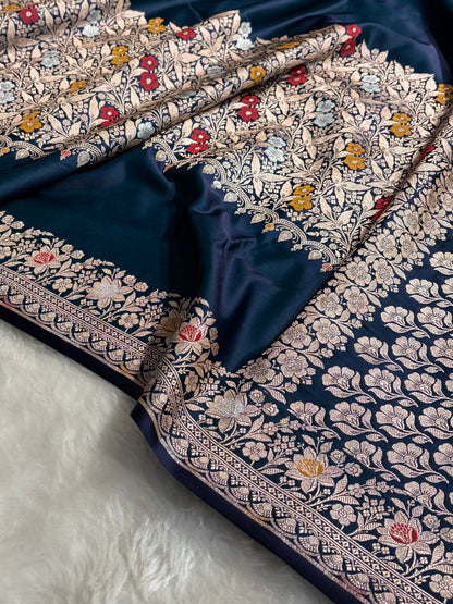 Mashru Silk Banarasi Saree with Rupa Sona Motifs & Scalloped Border
