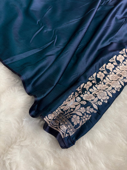 Mashru Silk Banarasi Saree with Rupa Sona Motifs & Scalloped Border