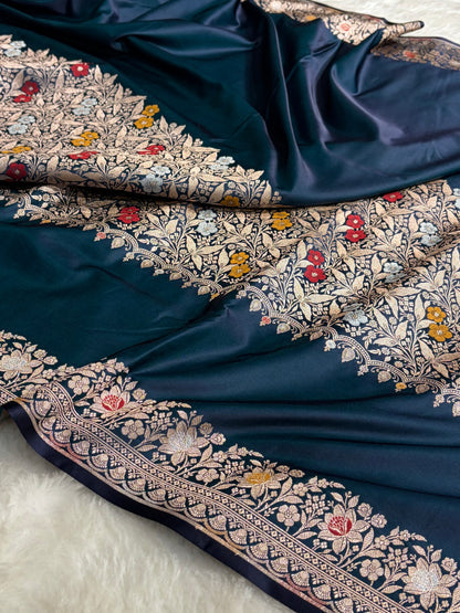 Mashru Silk Banarasi Saree with Rupa Sona Motifs & Scalloped Border