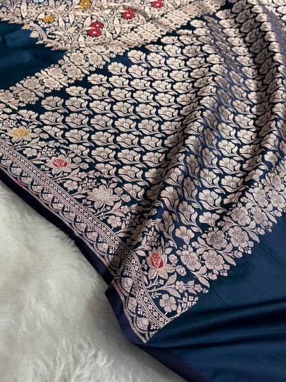 Mashru Silk Banarasi Saree with Rupa Sona Motifs & Scalloped Border