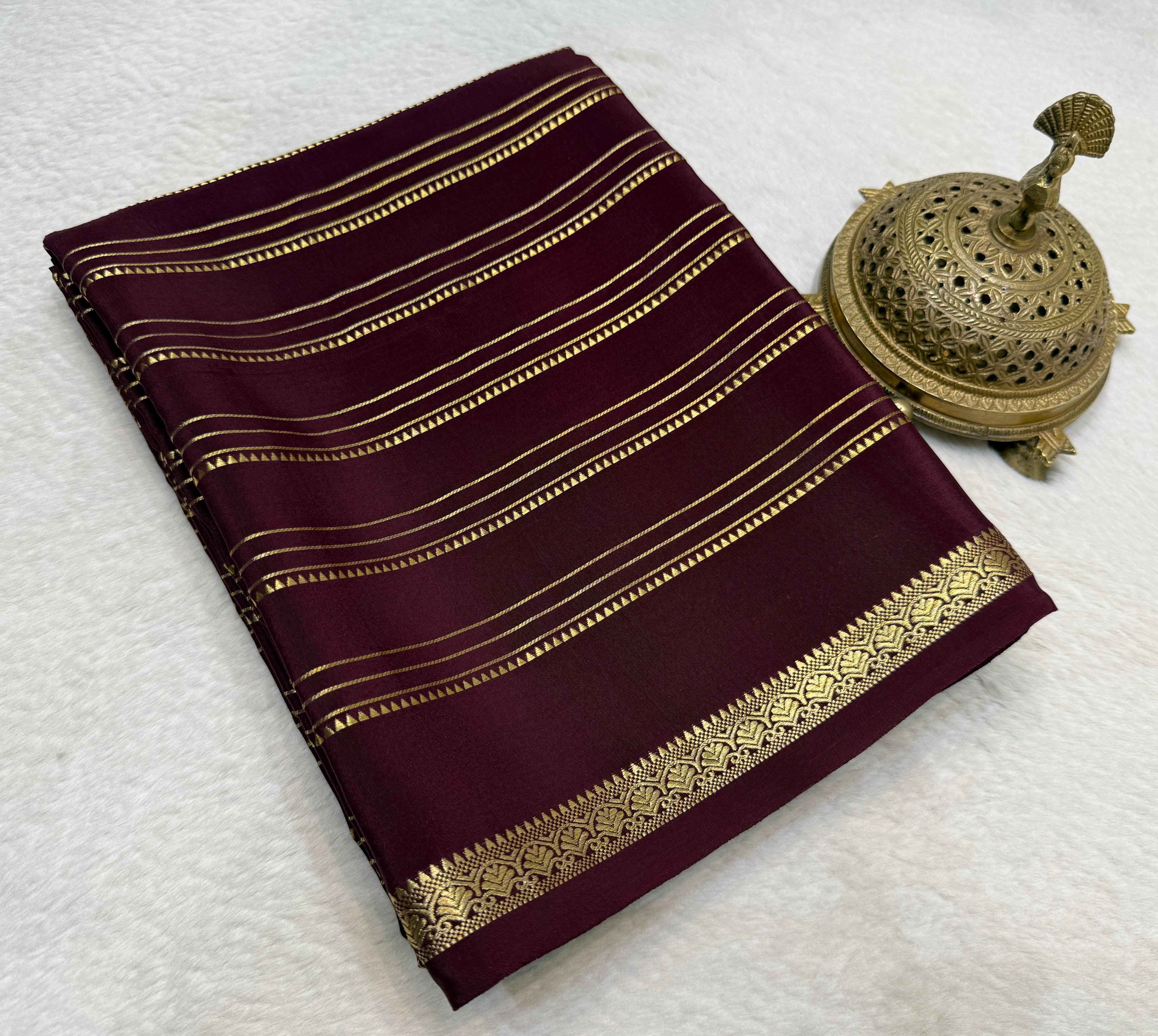 Semi Crepe Silk Saree 120 GSM – Multi Stripe Pattern with Traditional Border & Patta Pallu | Elegant Solid Color Saree for Women