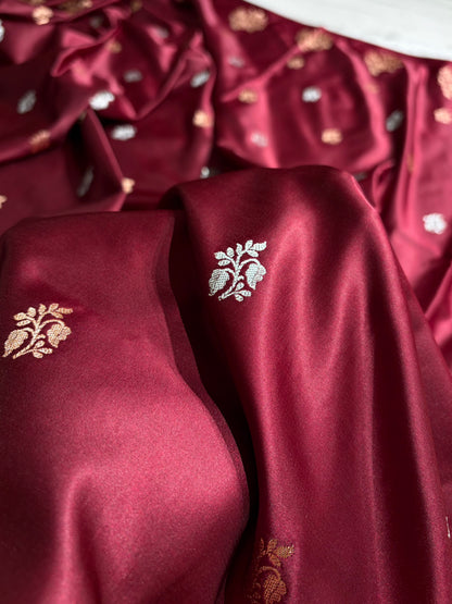 Banarasi Mashru Silk Saree with Floral Scalloped Border & Rupa Sona Motifs