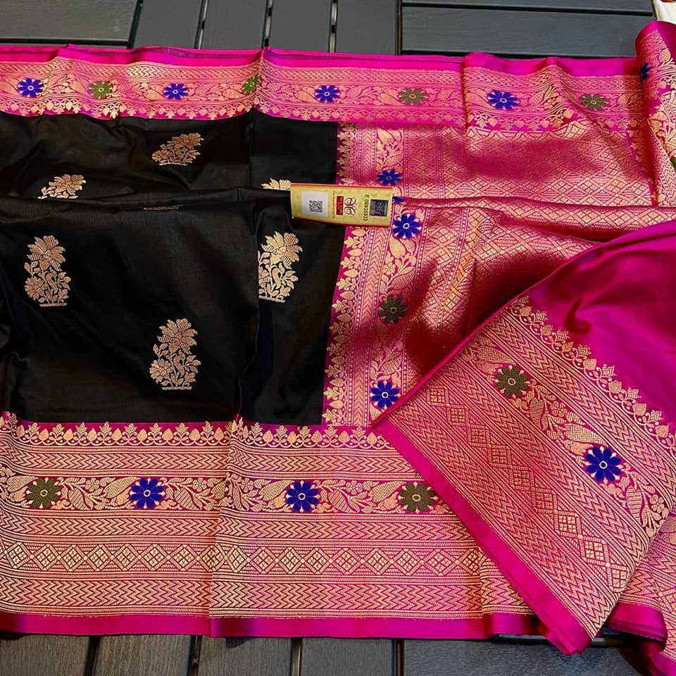 Exclusive Bridal Banarasi Katan Silk Saree with Border Blouse at ₹1249