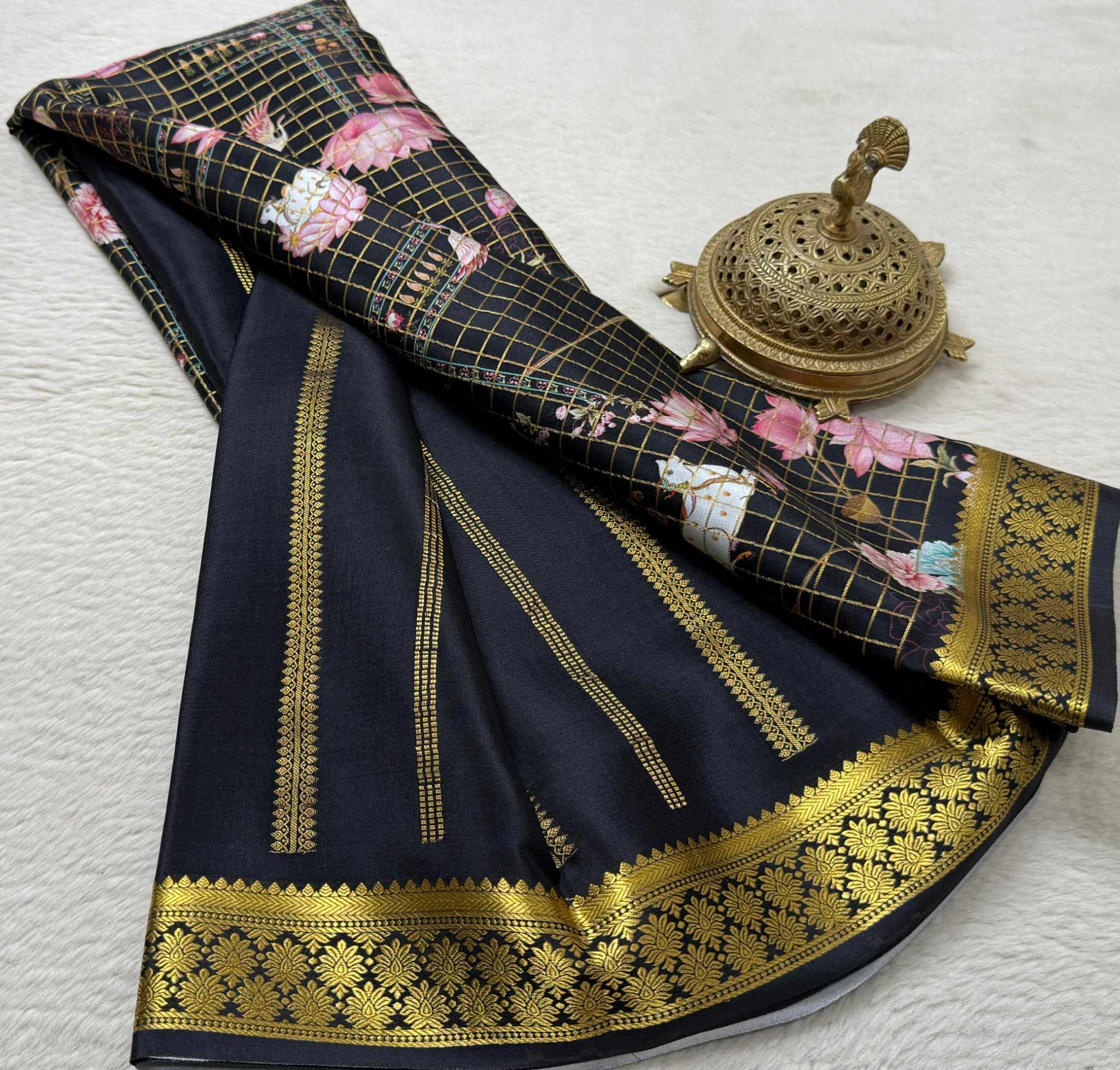 Exclusive Printed Soft Silk Saree with Pichwai & Peacock Prints | Designer Mysore Silk Saree
