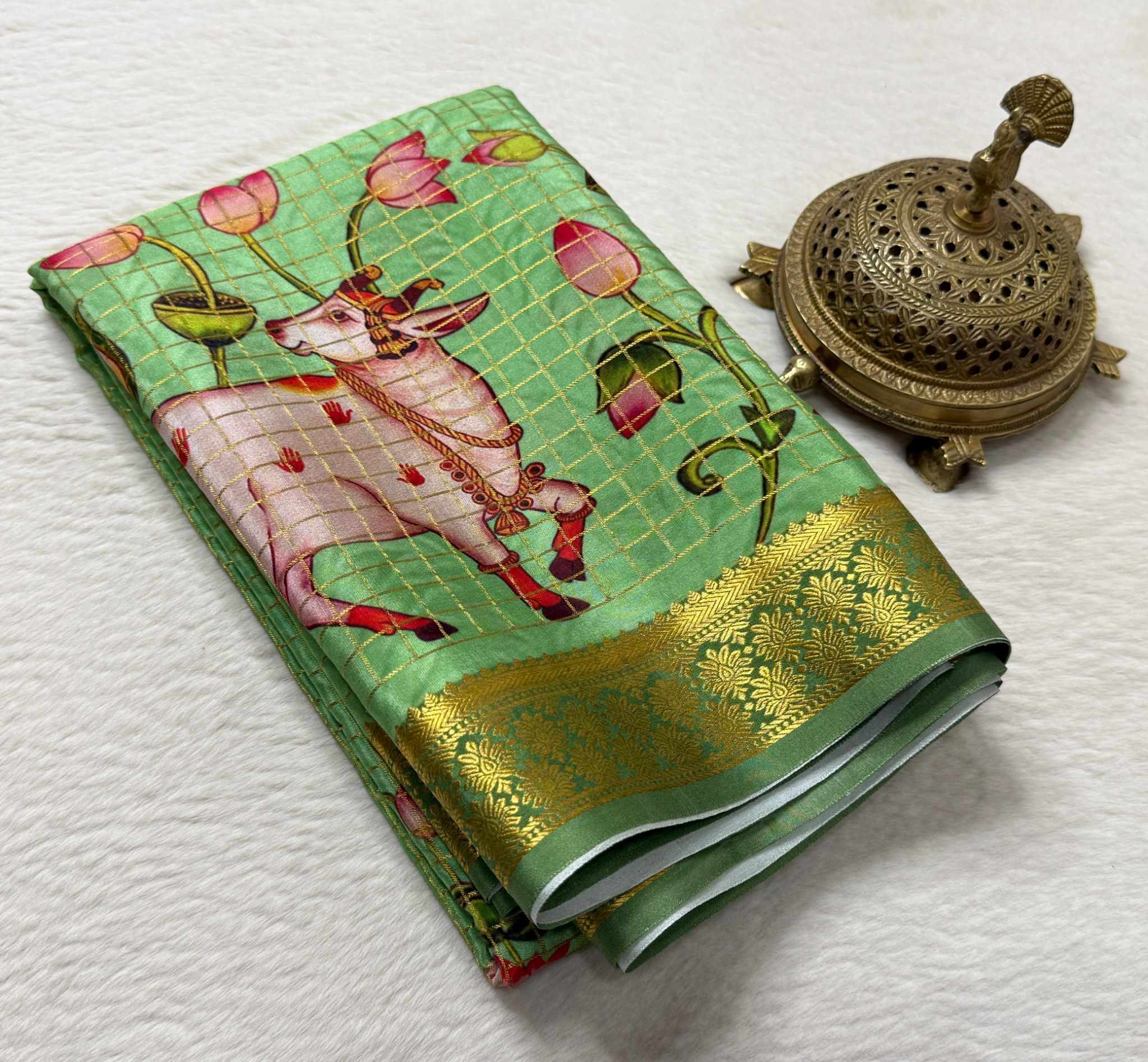 Exclusive Printed Soft Silk Saree with Pichwai & Peacock Prints | Designer Mysore Silk Saree