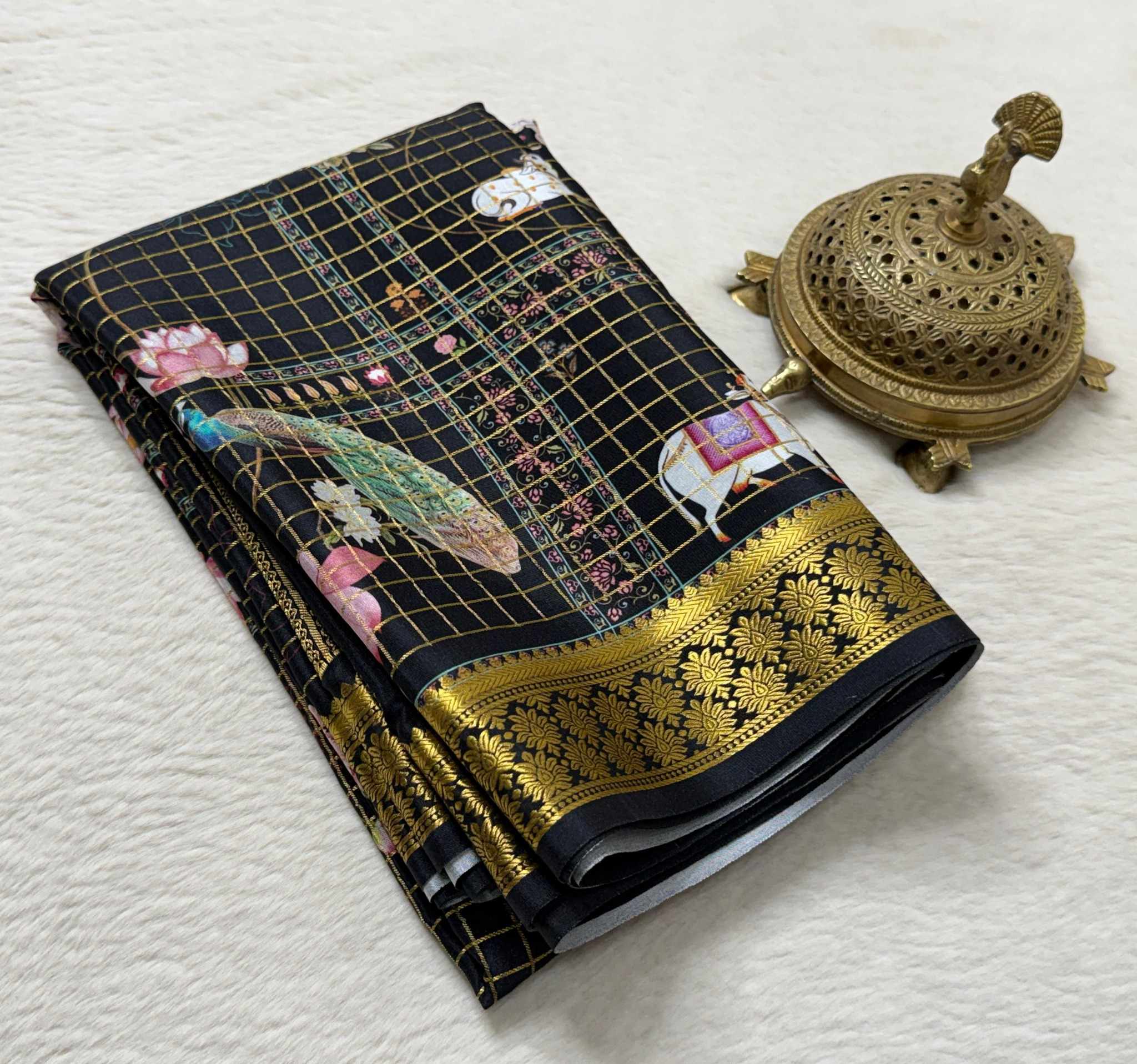 Exclusive Printed Soft Silk Saree with Pichwai & Peacock Prints | Designer Mysore Silk Saree