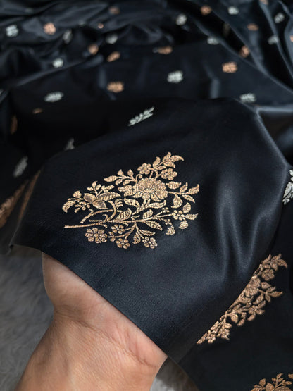 Banarasi Mashru Silk Saree with Floral Scalloped Border & Rupa Sona Motifs