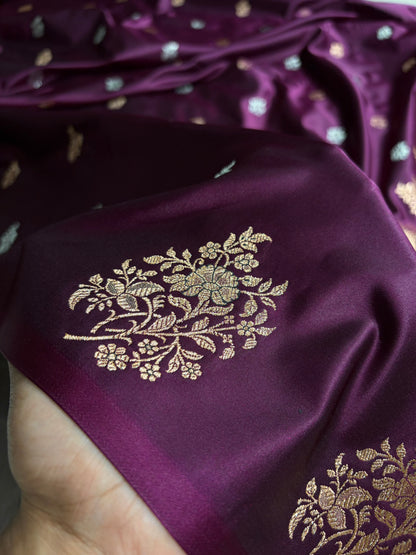 Banarasi Mashru Silk Saree with Floral Scalloped Border & Rupa Sona Motifs