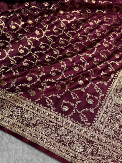 Floral Jaal Pattern Banarasi Satin Katan Silk Saree