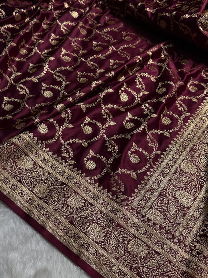 Floral Jaal Pattern Banarasi Satin Katan Silk Saree
