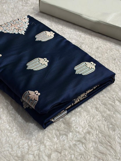 Banarasi Mashru Silk Saree Black | Minakari Boota Rupa Sona Jacquard Saree