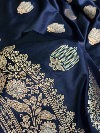 Banarasi Mashru Silk Saree Black | Minakari Boota Rupa Sona Jacquard Saree