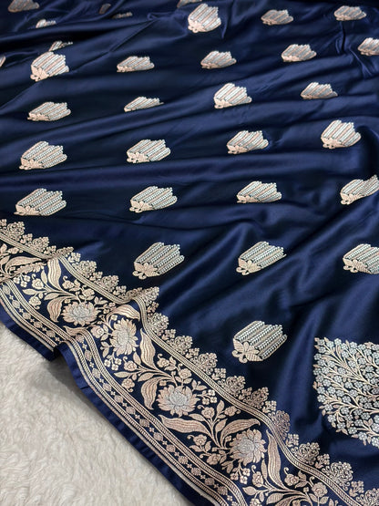 Banarasi Mashru Silk Saree Black | Minakari Boota Rupa Sona Jacquard Saree