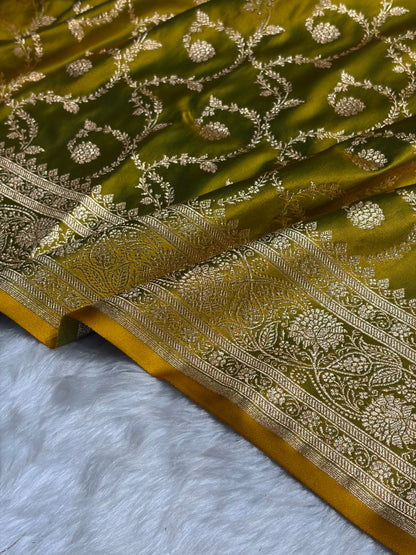 Floral Jaal Pattern Banarasi Satin Katan Silk Saree