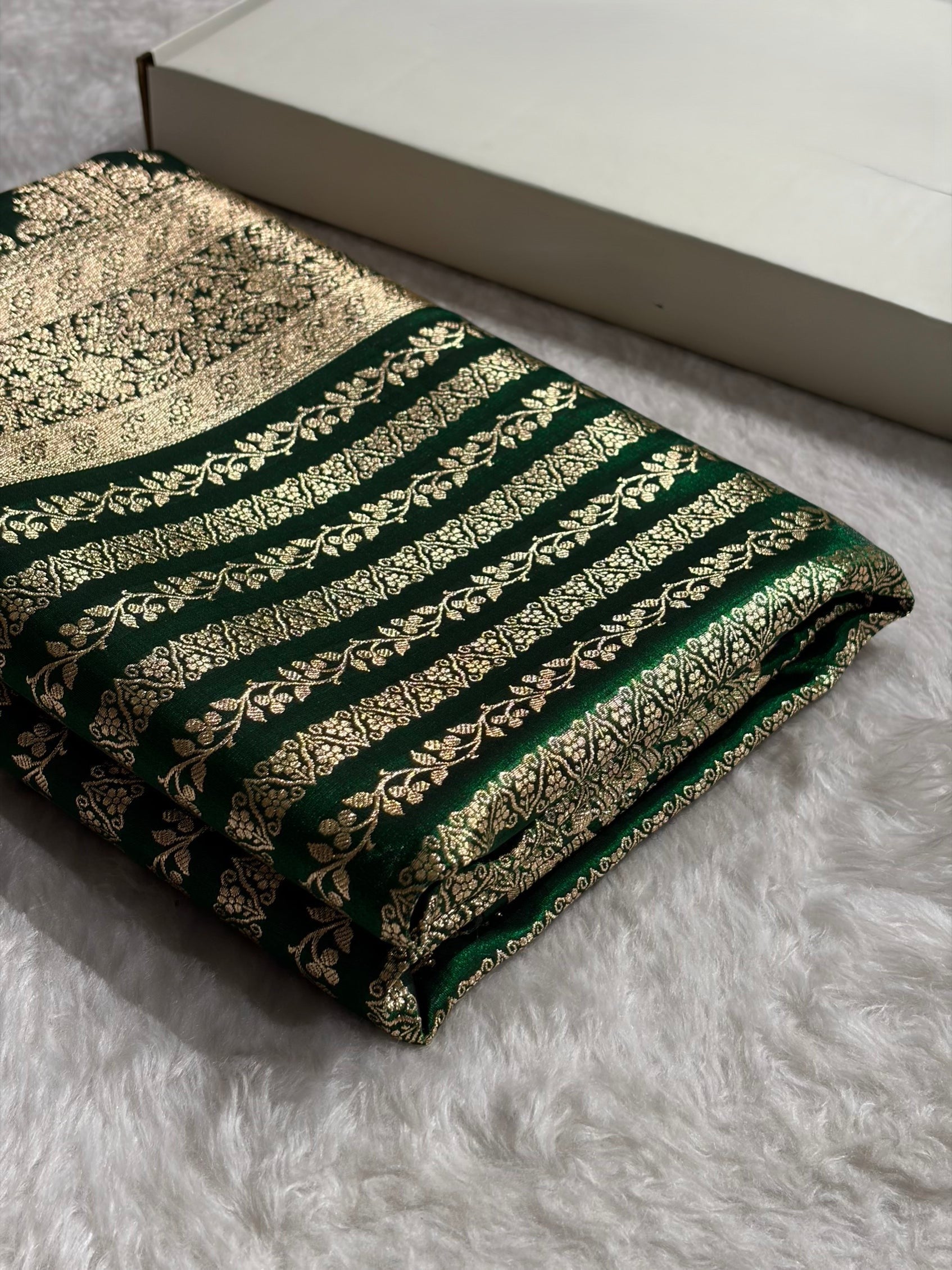 Royal Blue Shades Stripe Pattern Banarasi Satin Silk Saree