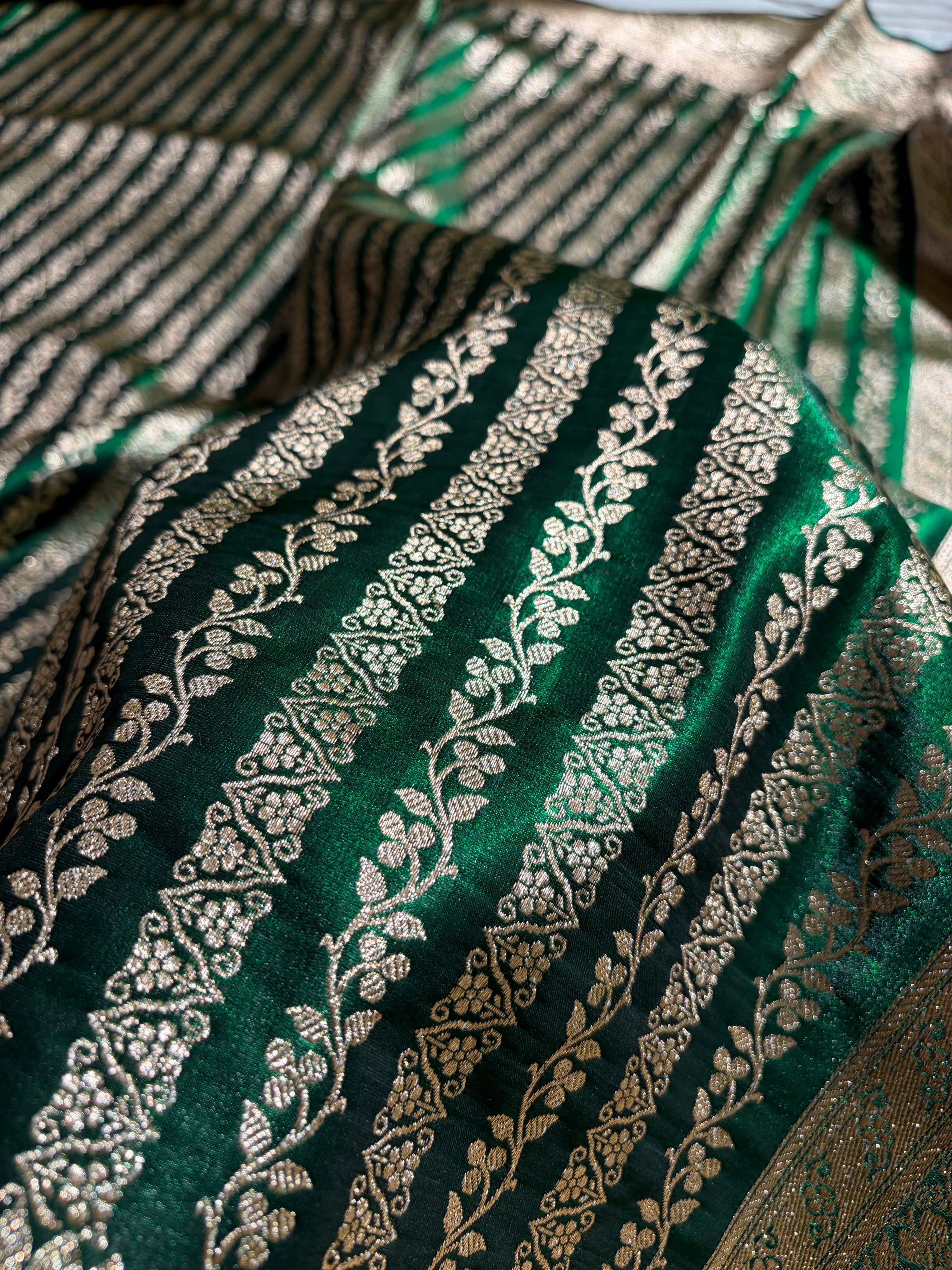 Royal Blue Shades Stripe Pattern Banarasi Satin Silk Saree
