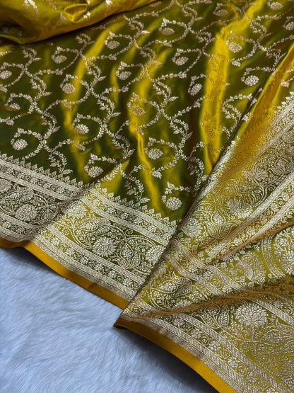 Floral Jaal Pattern Banarasi Satin Katan Silk Saree