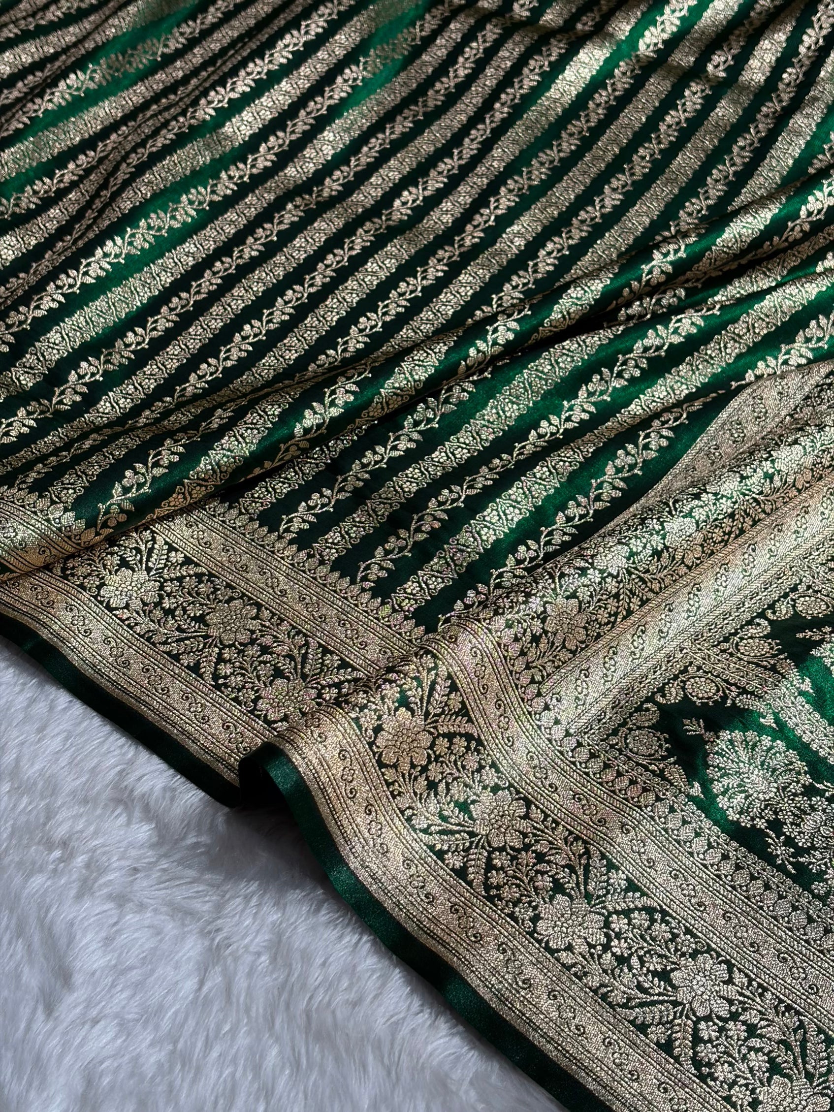 Royal Blue Shades Stripe Pattern Banarasi Satin Silk Saree