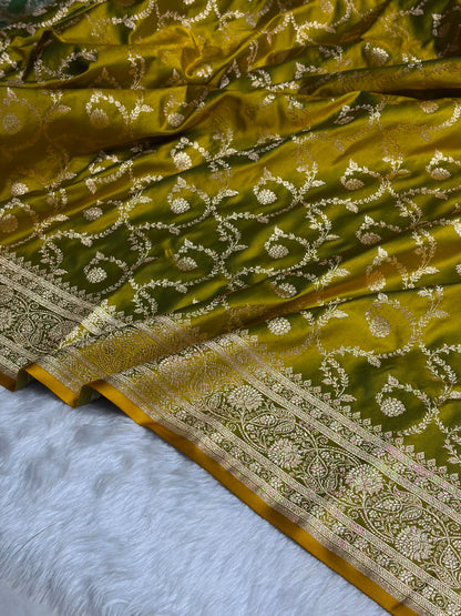 Floral Jaal Pattern Banarasi Satin Katan Silk Saree