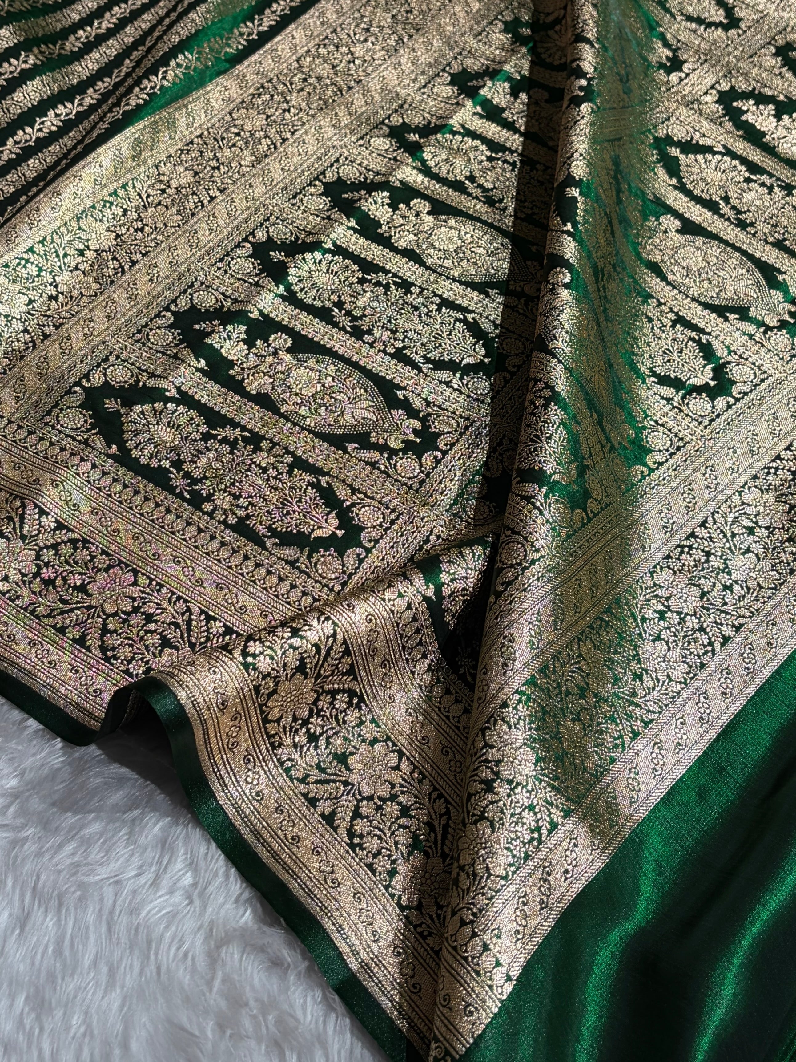 Royal Blue Shades Stripe Pattern Banarasi Satin Silk Saree