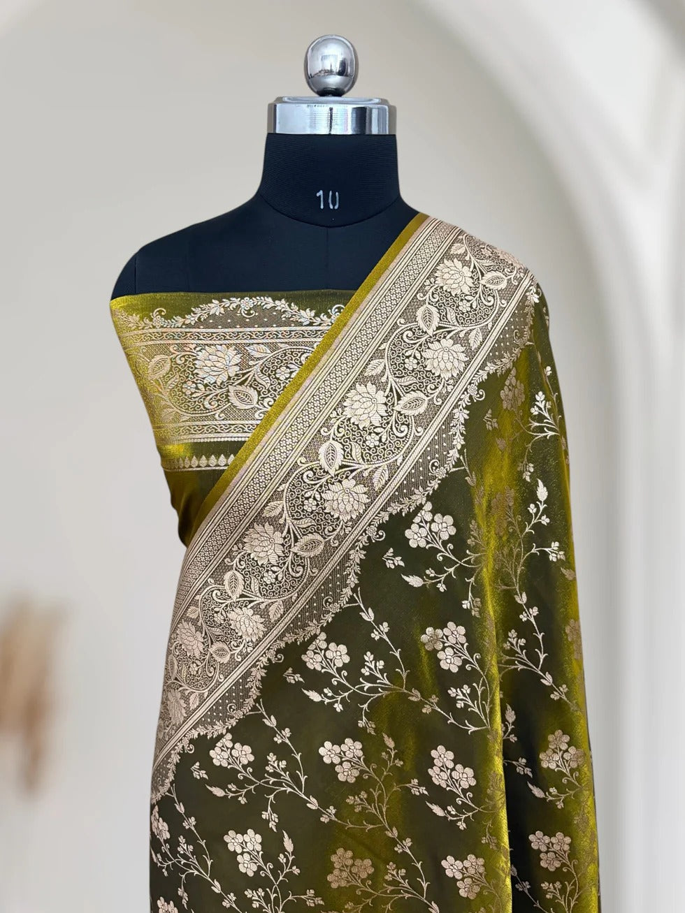 Fire Gold Banarasi Satin Silk Saree with Booti Work | Luxury Wedding & Festive Wear Saree for Women