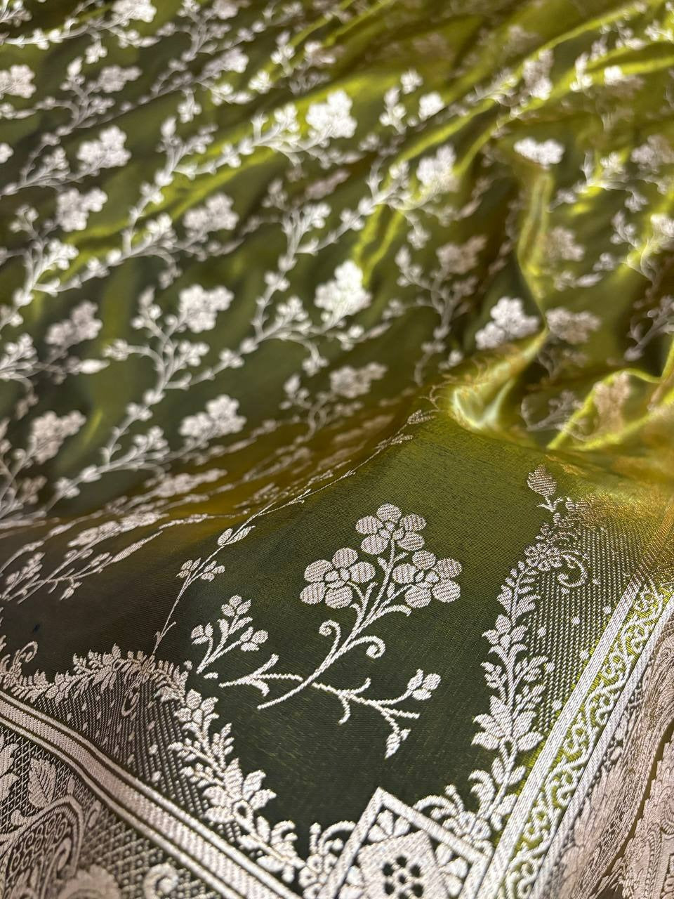 Fire Gold Banarasi Satin Silk Saree with Booti Work | Luxury Wedding & Festive Wear Saree for Women