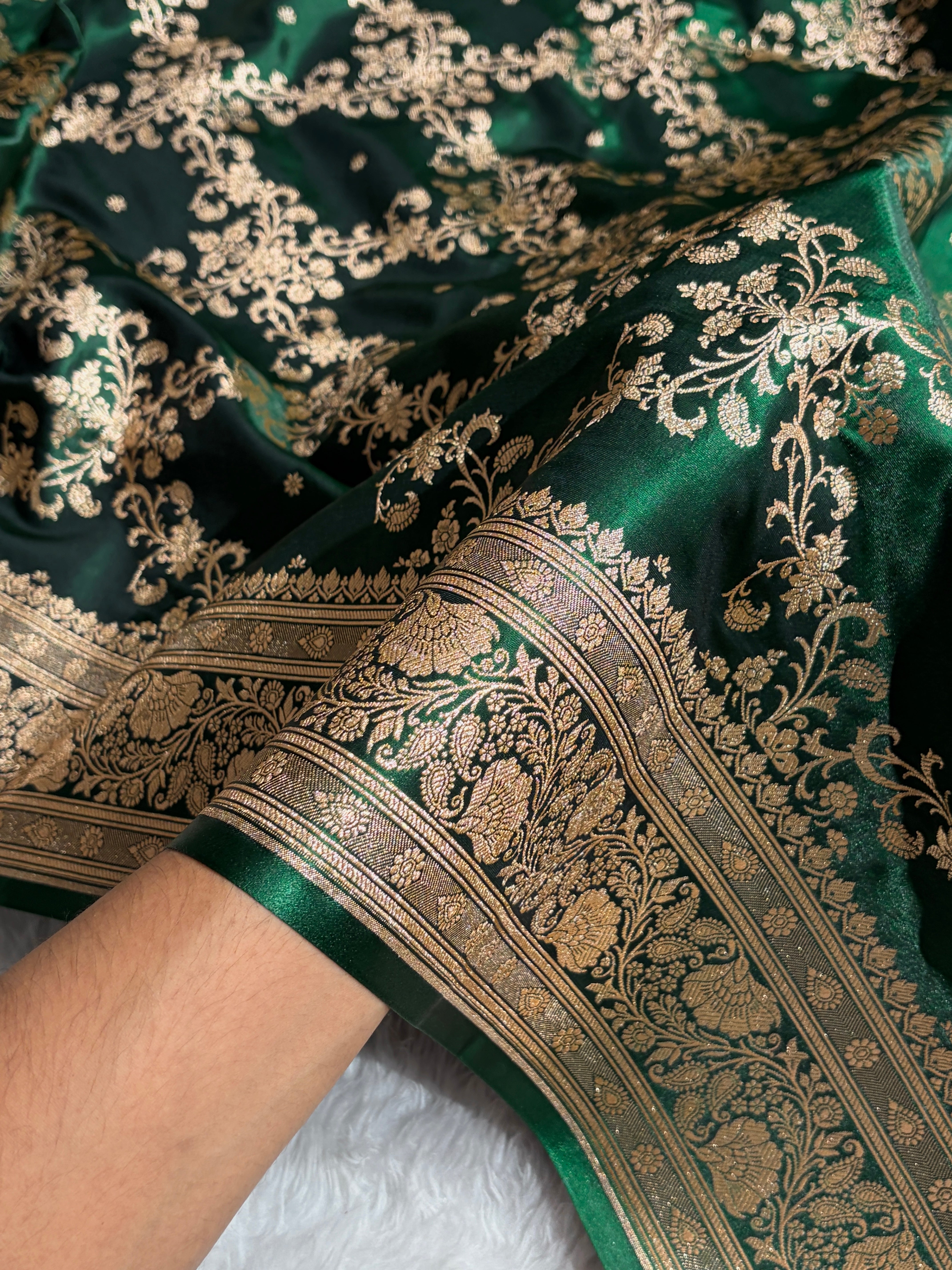 Jaal Pattern Banarasi Satin Silk Saree | Satin Katan Silk Saree by Mysorepattu