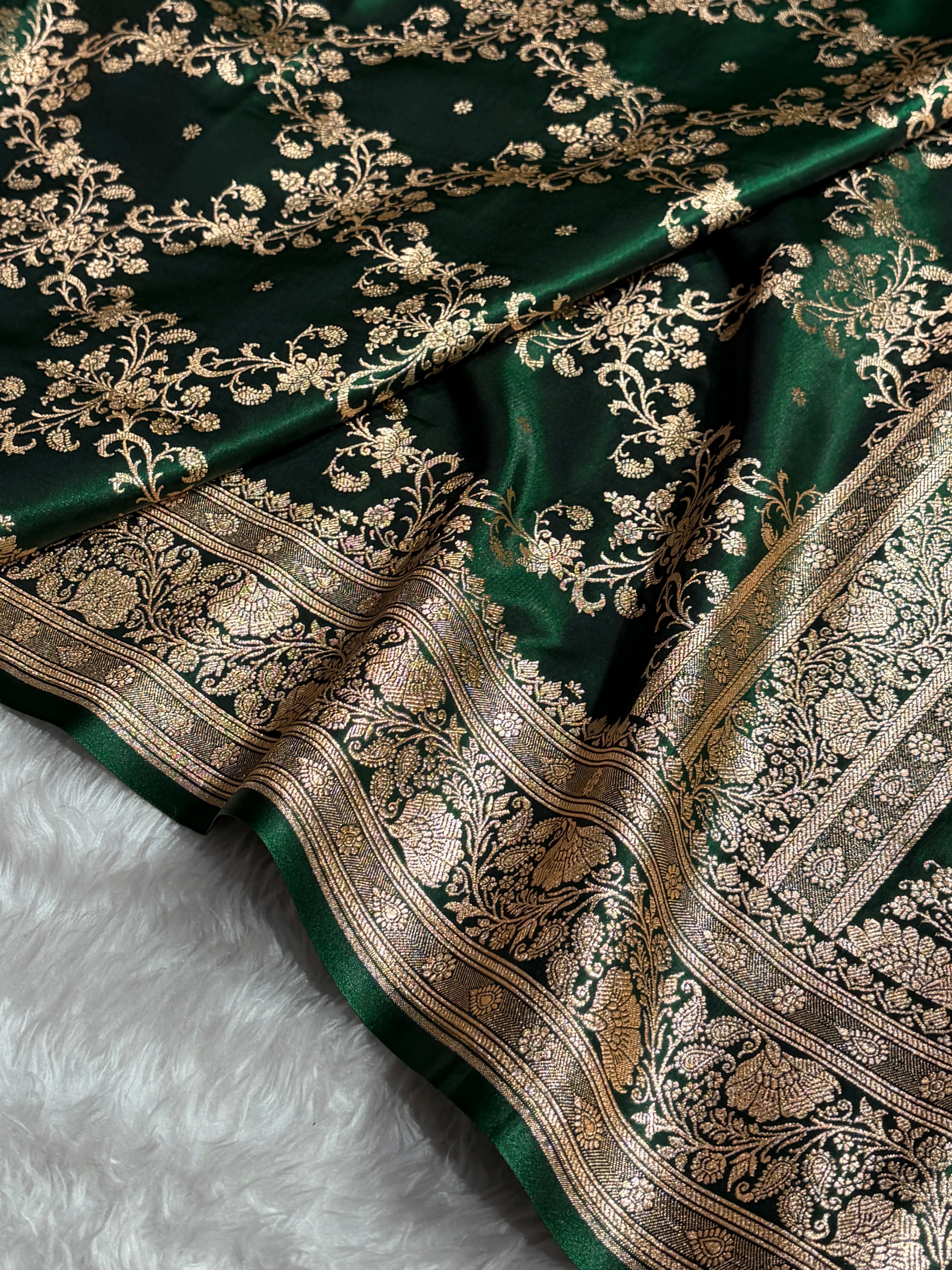 Jaal Pattern Banarasi Satin Silk Saree | Satin Katan Silk Saree by Mysorepattu