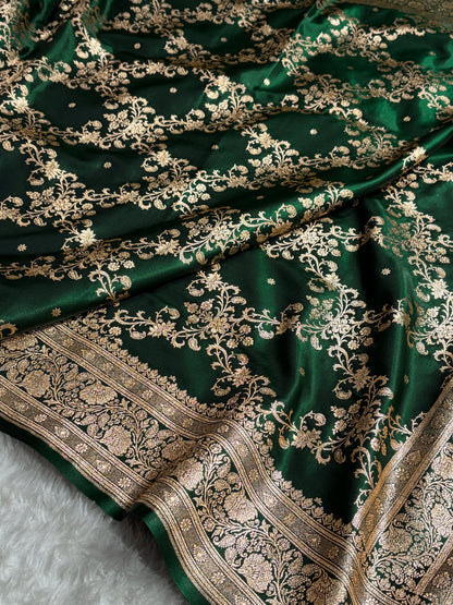 Jaal Pattern Banarasi Satin Silk Saree | Satin Katan Silk Saree by Mysorepattu