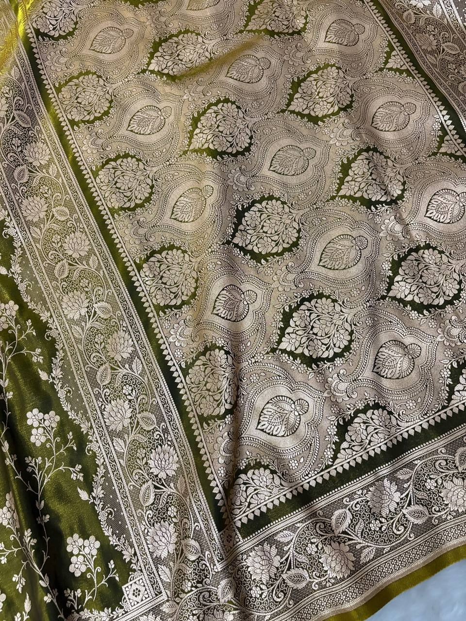 Fire Gold Banarasi Satin Silk Saree with Booti Work | Luxury Wedding & Festive Wear Saree for Women